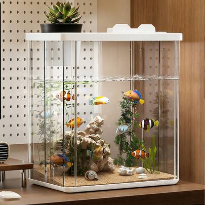 1个水族箱（仅含鱼缸，不含装饰品）透明家用/办公桌面鱼缸