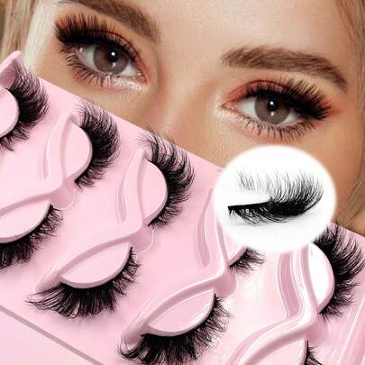ENCHUW 5 Pairs Luxury Faux Mink Lashes, 8D Natural Cat Eye Style, Reusable & Comfortable, Suitable For All Occasions