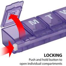 Weekly (7-Day) Pill Case, Medicine Planner, Vitamin Organizer, Small Locking Compartments To Secure Prescription Medication And Prevent Accidental Spilling, Color May Vary, - 預設 - 查看 5