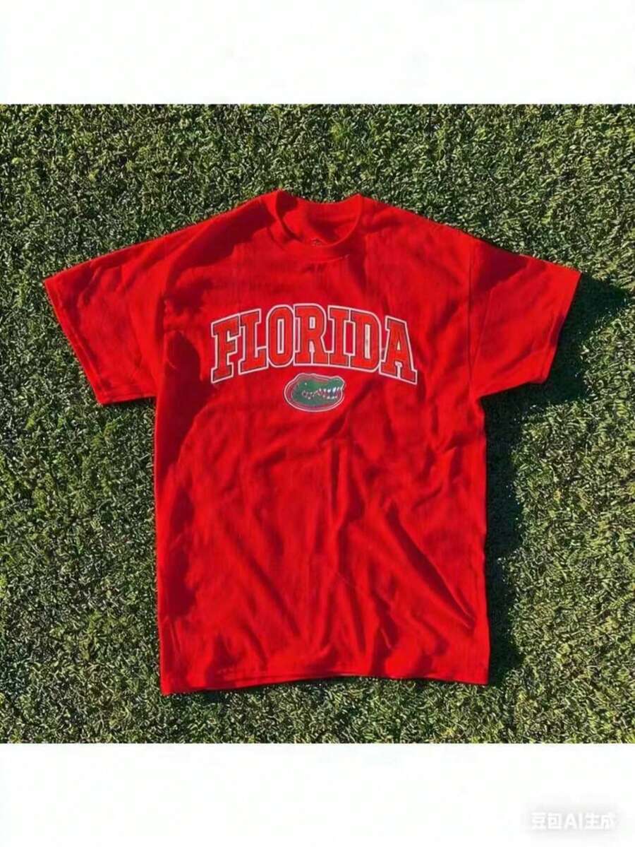 Summer New Short Sleeve Pattern Top ,Vintage Florida State Gators Shirt White New White All Sizes, Shirt Hot New Comfortable Retro Cotton T-Shirt - 紅色 - 查看 1