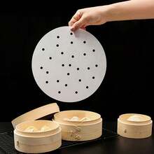 50 cái/100 cái Giấy lót nồi hấp dùng một lần, giấy lót đáy cốc bánh bao/bánh há cảo, giấy hấp chống dính. - trắng - Xem 9