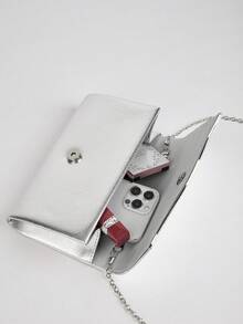 REMANLAND Luxury Elegant Solid Color New Women's Clutch Bag, Charming Fashion Flap Party Evening Bag, Perfect Wallet Design, Built-In Hidden Card Slot Compartment, Detachable Metal Chain Shoulder Strap, Suitable For Party, Evening, Gathering, Wedding And Other Occasions. - Silver - View 6