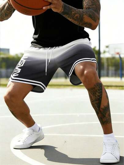 男士夏季速干运动短裤，时尚渐变印花，透气户外健身跑步短裤