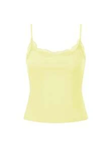 Lace Camisole Tank Tops For Women Spaghetti Strap Square Neck Lace Trim Ribbed Cami Tank Top Soft Sleeveless Slim Fit Vest Top Y2k  Going Out Crop Top - Màu vàng - Xem 6