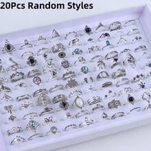 20枚/套 复古优雅波西米亚风人造石戒指，休闲派对礼物，男女日常珠宝配饰 - 20個戒銀色 - 查看 9