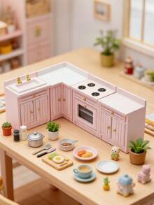 1 Set Miniatur Kabinet Dapur Rumah Boneka, Termasuk Meja, Lemari, Wastafel, Kompor, Lemari Sudut. Barang Dekoratif dalam Berbagai Warna, Dekorasi Bermain Peran Mewah, Model Kabinet Miniatur, Kerajinan Miniatur Rak Buku - MultiWarna - View 4