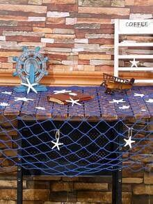 1pc Fishing Net Decor, Suitable For Parties, Starfish & Shell Fishing Net Decoration, Natural Cotton Fishing Net Wall Decor, Hawaiian Party Fishing Net Decor, Fishing Net Party Supplies And Ocean Theme Wall Decoration, Suitable For Hawaiian, Party, Home Decor And Boho Style Decoration - Blue - View 6
