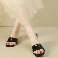 Sandalias de tacón fino con punta cuadrada y tira única, de cristal francés, para mujer; nuevas sandalias transparentes de tacón alto para mujer - Negro - Ver 3