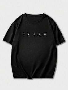 GRDR 男士夏季休闲字母“DREAM”印花圆领短袖T恤，舒适时尚 - 黑色 - 查看 4