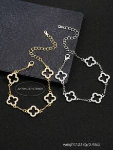 2pcs/Set Fashionable Classic Lucky Clover Inlaid Crystal Bracelet Set - Gold and Silver - View 5