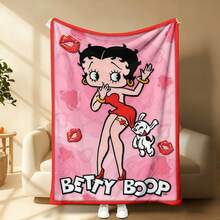 1Pc Betty Boop Inspired Tribute Pink Heart & Lips Theme Classic Red Dress Pudgy The Dog Lip Prints "Betty Boop" Text Pink Heart Pattern Background Flannel Throw Blanket 280GSM Ultra Soft Warm Cozy Blanket For Teens Adults Bedroom Living Room Dorm Decor Retro Cartoon Fan Merchandise Featuring Vintage Illustration Sweet Romantic Aesthetic Available In Multiple Sizes 30x40 To 60x80 Inches Holiday Birthday Christmas Gift For Her Him Girlfriend Boyfriend Sister Brother Betty Boop Fans Collectors Snuggly Comfortable Lightweight Fluffy Sweet Iconic Statement Piece Blanket - Nhiều màu 10 - Xem 15