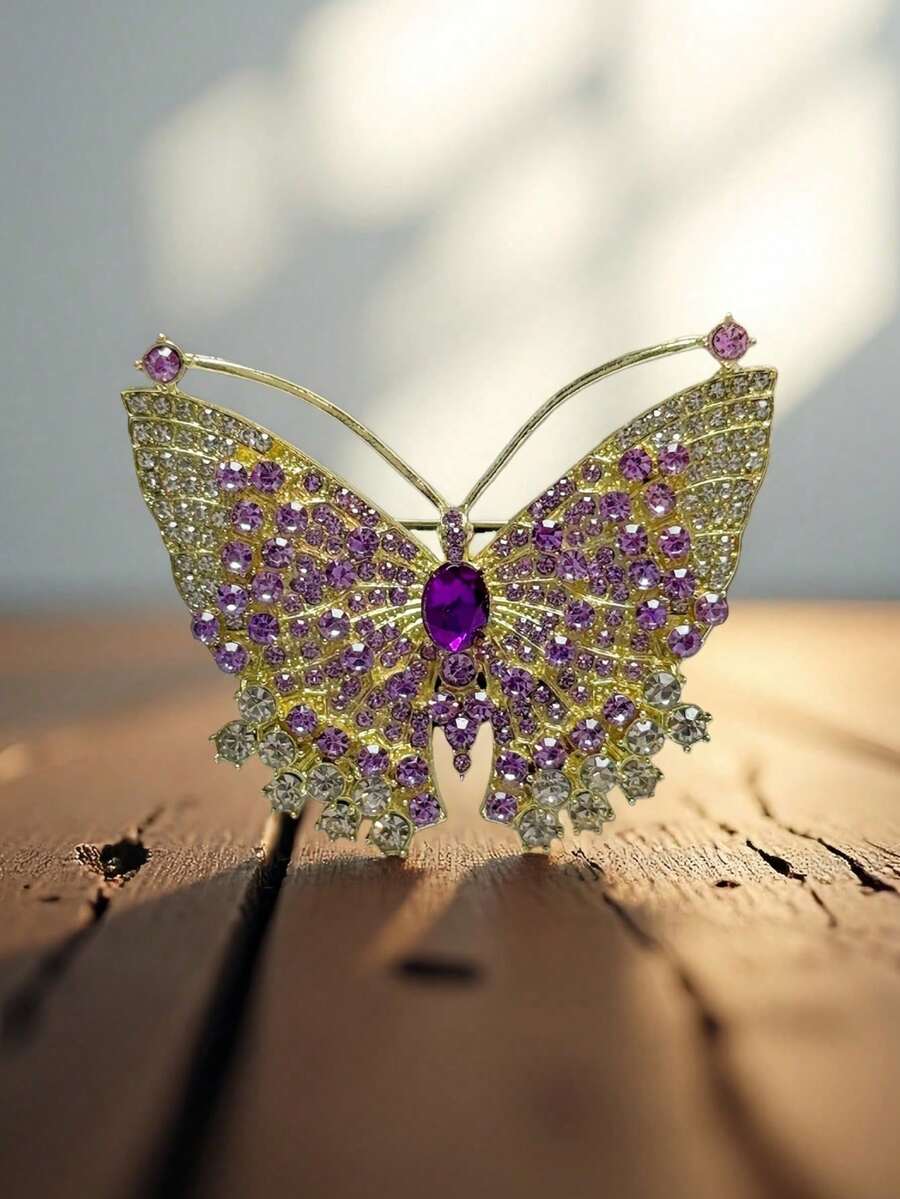 1pc Vintage Luxury Fully Rhinestone Butterfly Brooch, Versatile Decorative Pin For Hat, Pants, Bag, Etc. - Multicolor - View 1