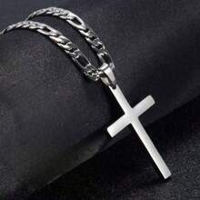 1pc Stainless Steel NK Cross Pendant Necklace, Unisex Vintage Punk Chic Fashion Necklace For T-Shirt, Sweater, Casual, Party, Holiday, Street Wear - Silver - View 8