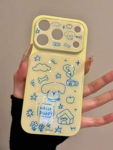 Cute Cartoon Line Dog Flower Star Pattern Phone Case Compatible With IPhone 17Pro Max, 17Pro, 17, 16Pro Max, 16Pro, 16, 15Pro Max, 15Pro, 14Pro, 14Pro Max, Lens Protection Adorable Design - Yellow - View 4