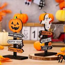Charming Wooden Pumpkin Ghost - Halloween Tabletop Decor, Versatile Use, No Power Needed - A - View 5