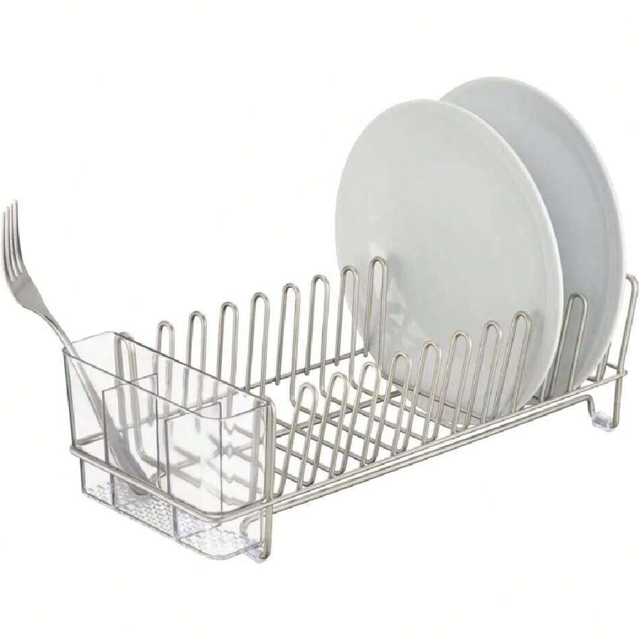 60115 Classic Compact Kitchen Dish Drainer Rack for Drying Glasses, Silverware, Bowls, Plates, Satin/Clear,44493364 - Multicolor - Ver 1