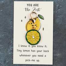 1 pieza/5 piezas Lindo llavero de esmalte con rebanada de cítrico "Eres el mejor" Tarjeta de felicitación motivacional en forma de limón pequeño como regalo para amigos y familia - Multicolor - Ver 7