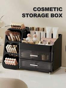 Makeup Organizer With Brush Holder, Drawers, Countertop Storage Organizer, Perfect Storage For Lipsticks, Eyeshadows, Nail Polishes, Makeup Organizer Cosmetic Storage For Vanity, Makeup Brushes Storage, Skin Care Storage,Perfumes, Bathroom & Bedroom Storage, Valentines Gift - 黑色的 - 查看 8