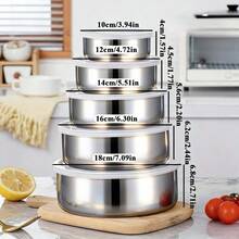 10 Piece Set Of Stainless Steel Fresh-Keeping Box With 5 Lids And 5 Containers, Multi Size Set Of Bento Box - Dishwasher Compatible, Multifunctional Food Storage Container, Stylish Metal Texture Design, Suitable For School Lunch Boxes, Outdoor Camping, Hiking, And Home Kitchen Use - Ideal Gift For Back To School Season And Summer Celebrations - Silver - View 2