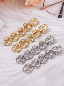 极简时尚INS风冷艳合金链条扭结耳环，优雅休闲创意几何镂空水滴耳环，女士款 - 多色耳環 - 查看 2