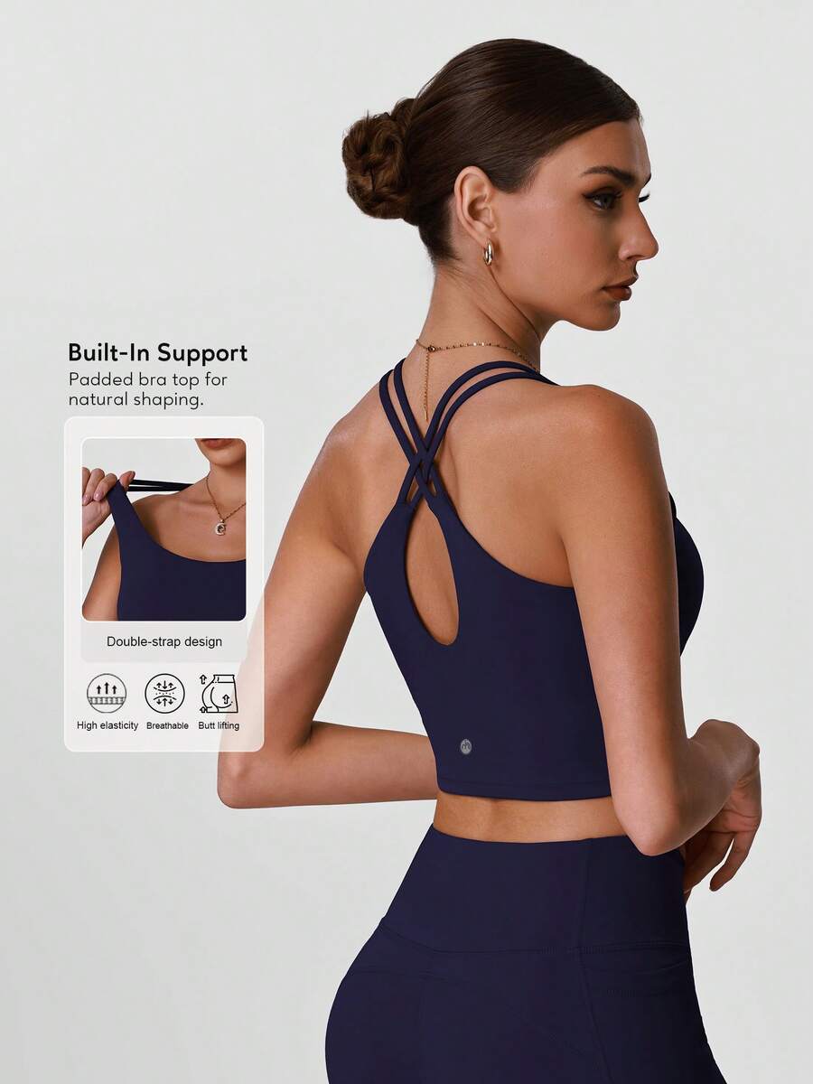 Sodalemon 女士健身瑜伽背心，纯色交叉露背镂空户外健身训练运动文胸