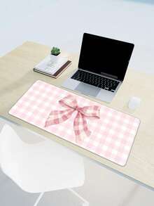 1个粉色格子蝴蝶结图案鼠标垫，橡胶材质桌面垫，适用于台式电脑/笔记本电脑、办公/游戏键盘，防滑鼠标垫 - 查看 4