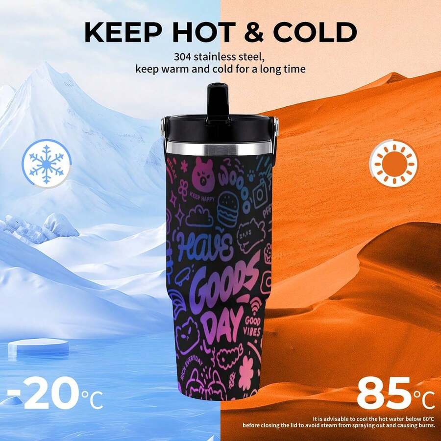 30oz  HAVE GOOD DAY Stanley Style Tumbler Wrapped Graffiti SGRHO Mug - trắng - Xem 1