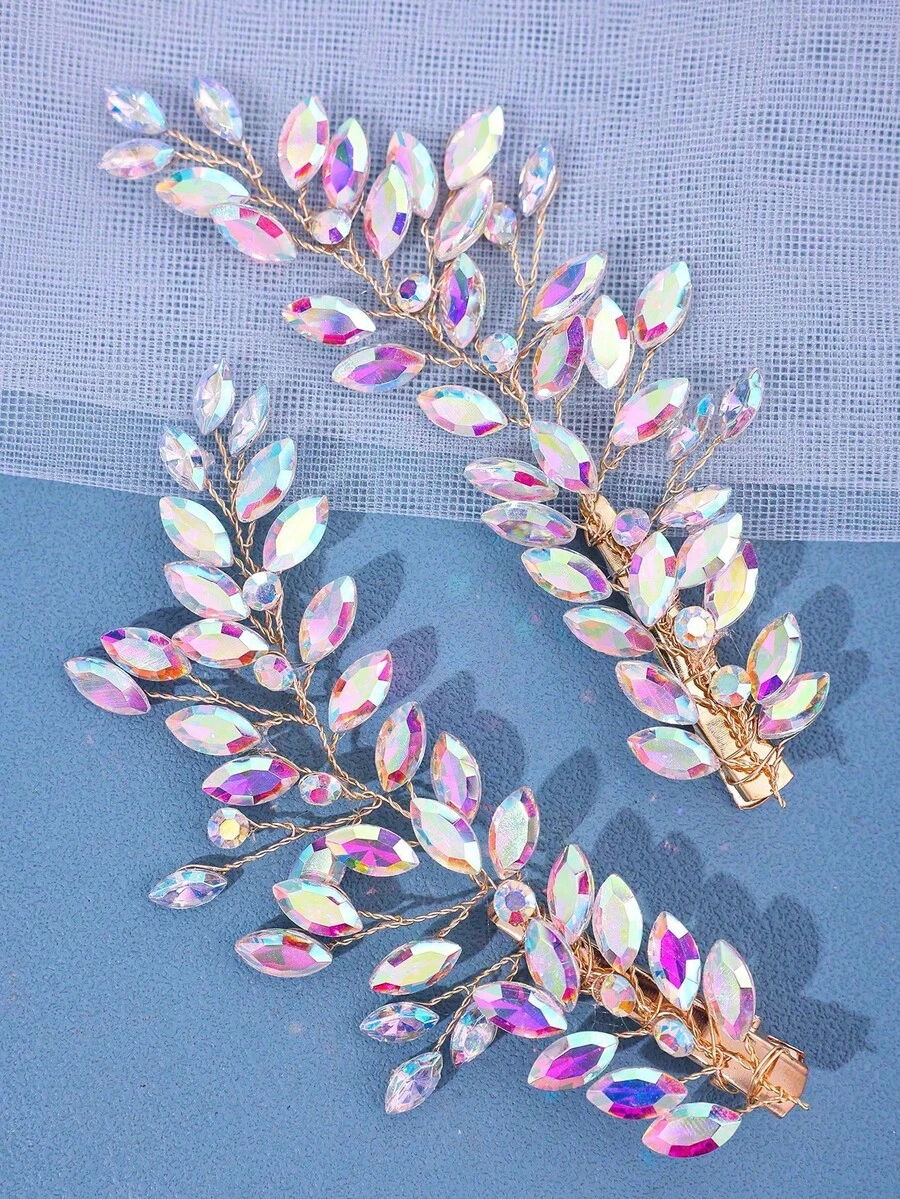2件組女款奢華水晶髮夾,浪漫紫色水晶與鮮豔洋紅色髮夾,正式禮服與婚禮髮飾,適合夏季、海灘、節慶、生日 - 彩色 - 查看 1