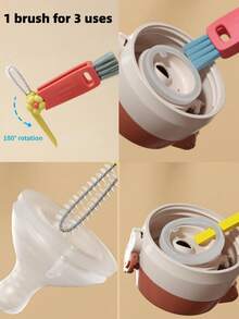 这款三件套便携式硅胶奶瓶刷套装方便携带，可拆卸使用，包含奶瓶刷、奶嘴刷、吸管刷、瓶盖刷、密封圈撬棒、杯口刷和缝隙刷，共有7种用途。是户外旅行的理想奶瓶清洁套装。 - 清潔3件套 - 查看 7