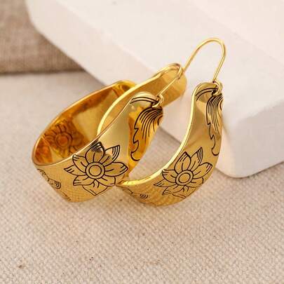 Khuyên tai tròn chạm khắc thủ công cổ điển, trang sức thanh lịch dành cho nữ, phù hợp để đeo hàng ngày và trong các dịp lễ hội, món quà lý tưởng cho phụ nữ và bé gái.