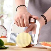 Máy cắt khoai tây chiên lượn sóng bằng thép không gỉ, máy thái khoai tây chiên cán gỗ, dụng cụ cắt rau củ lượn sóng. - Nhiều màu - Xem 5