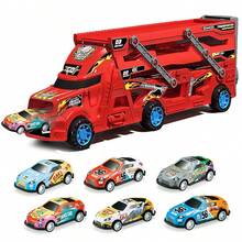 UINLE Baby 2-In-1 Children's Ejection Storage Truck Toy Set, Includes 8 Alloy Mini Cars, Ejection Track & Multi-Layer Storage Dual Mode, Portable Design Supports Multi-Scene Play, Supports Multi-Player Racing Competition, Kids Racing Car Toy Set, Birthday/Holiday/Party/Back To School Gift - Multicolor - View 7