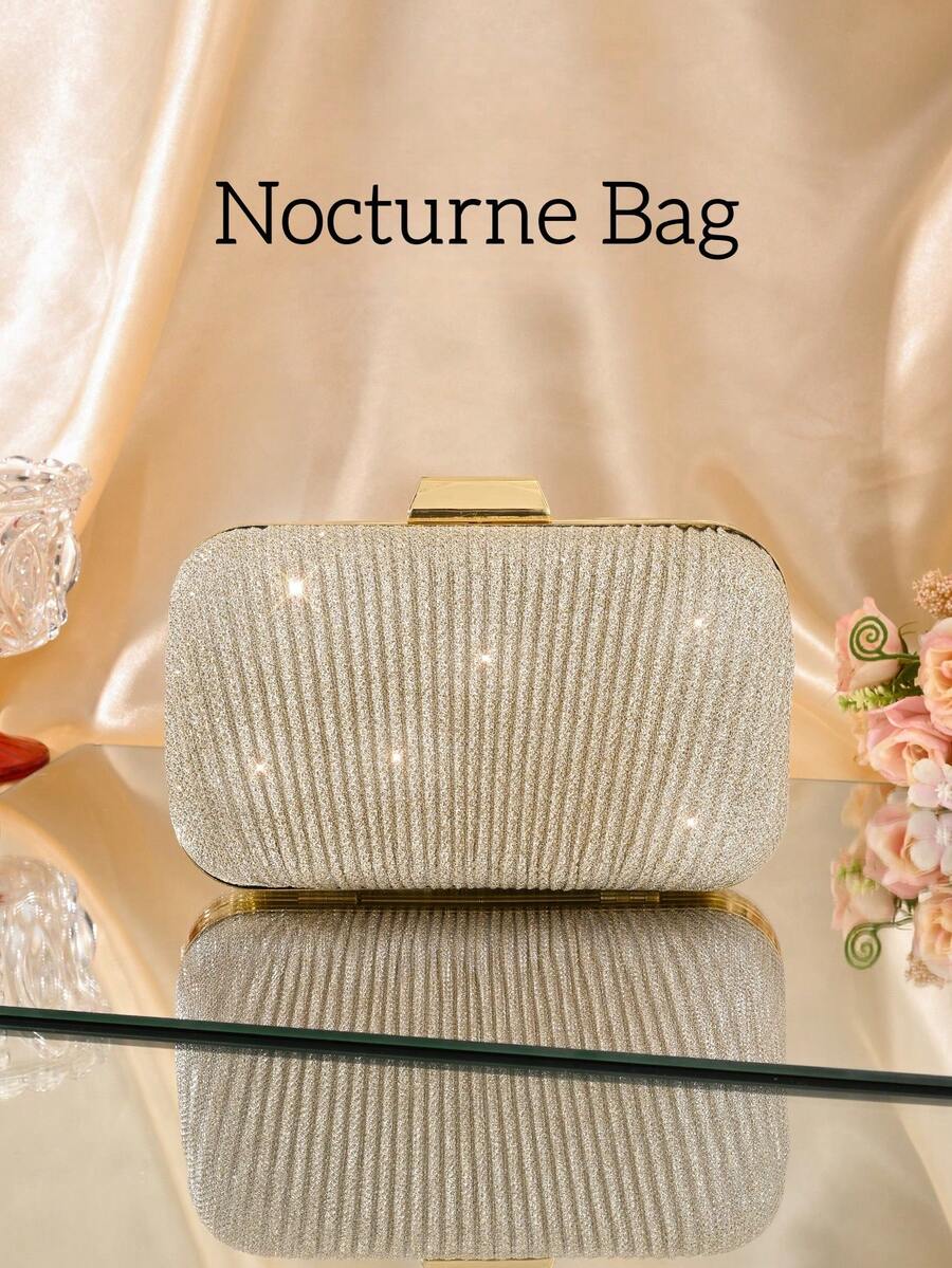 1 件装时尚褶皱手拿包，女士派对单肩斜挎链条包 - 香檳色 - 查看 1