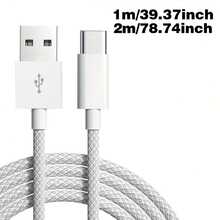 1pc/2pcs 60W USB Type C Cable USB-C Mobile Phone Fast Charging Charger Cable, Long Nylon Braided USB A To USB C Charger Cord Compatible For IPhone 16/16 Pro/16 Pro Max/16 Plus/For IPad Pro/ Air5/ MacBook/For For S22/S21/S20 Ultra - White - View 3