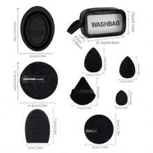 49 Piece Brochas para Maquillaje Profesional con Bolsa Set de Herramientas Maquillaje Multifuncional Kabuki Sintético Rubor Polvo Base para Viajes y Uso Diario Negro Plata - Negro Plata - Ver 2