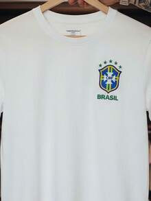 Unisex T-Shirt Supporting The Brazilian National Football Team (CBF) Short Sleeve Men's And Women's 100% Cotton, Casual, Crew Neck - 白色 - 查看 2