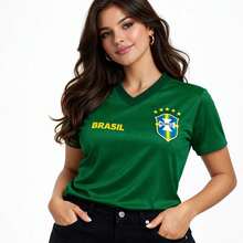 Brazil Women's Baby Look Shirt For The 2026 World Cup. - 綠色 - 查看 5