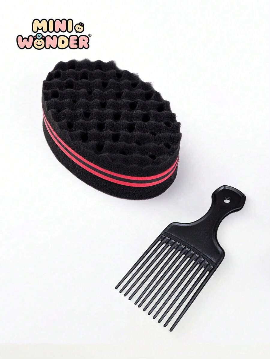 2pcs Hair Sponge Set, Includes 1 Dual-Purpose Perforated Curling Sponge And 1 Messy Curl Sponge Brush, Suitable For Curly/Wavy Hair Trimming - Durable Plastic Styling Tools For Defined Curls, Twists, Braids - Salon-Grade Home Hairstyling Kit - Multicolor - View 1