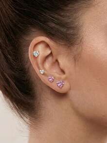 3pcs 925 Sterling Silver Tiny Heart Shaped Cartilage Earrings, Delicate Jewelry For Daily Wear, Wedding, Party, Engagement, Anniversary, Valentine's Day - Love - View 2