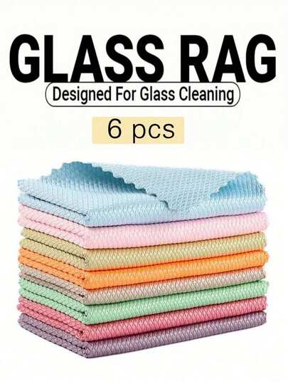 Bộ 6 khăn lau kính, khăn microfiber họa tiết vảy cá, khăn lau đa năng dùng trong nhà, rửa chén, lau cửa sổ, màn hình, màu ngẫu nhiên.