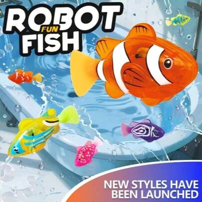 Juguete electrónico de pez para nadar a prueba de agua con luces LED, puede acelerar y desacelerar para mecerse en el agua, movimiento de cola realista (algunos colores de accesorios al azar) (este producto usa batería de botón, por favor retire y seque después de usar)