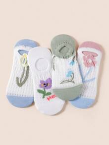 1/5/10/15/20 Pairs Random Women Thin Mesh Breathable Sweet Floral Shallow Invisible Boat Socks - Multicolor - View 4