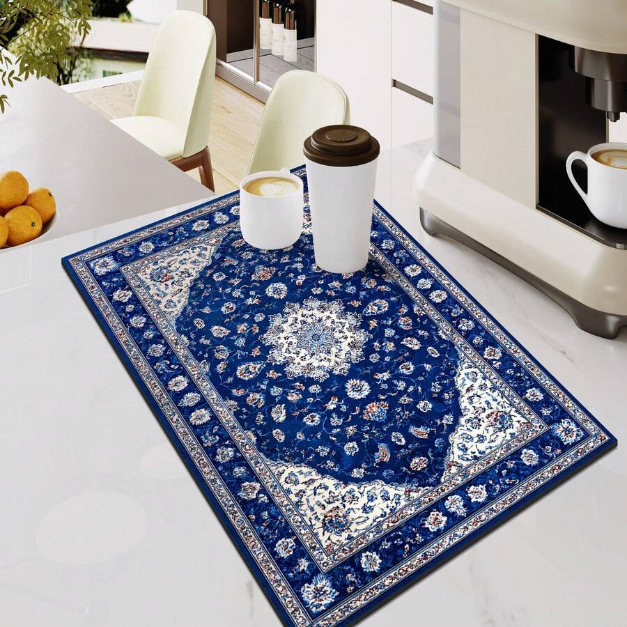 Retro Blue Dining Table/Bar Heat Insulation Mat, Kitchen Countertop Draining Pad, Quick Drying Coffee Machine Mat, Rubber Bottom Anti-Slip Absorbent Easy To Clean - Gold - View 1