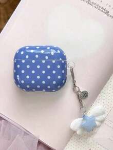 Minimalist Black And White Polka Dot Pattern Bluetooth Earphone Case For Apple AirPods 3, Soft Protective Case, Compatible With Apple AirPods 4/2 Wireless Bluetooth, Pro New Third/Second Generation, Niche Heart-Shaped Pendant Anti Drop Compatible With AirPods First Generation Birthday Gift Party - Màu xanh lam - Xem 2