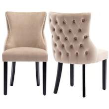 Beige Velvet Dining Chair With Button Tufting And Solid Wood Frame. - Beige - View 12