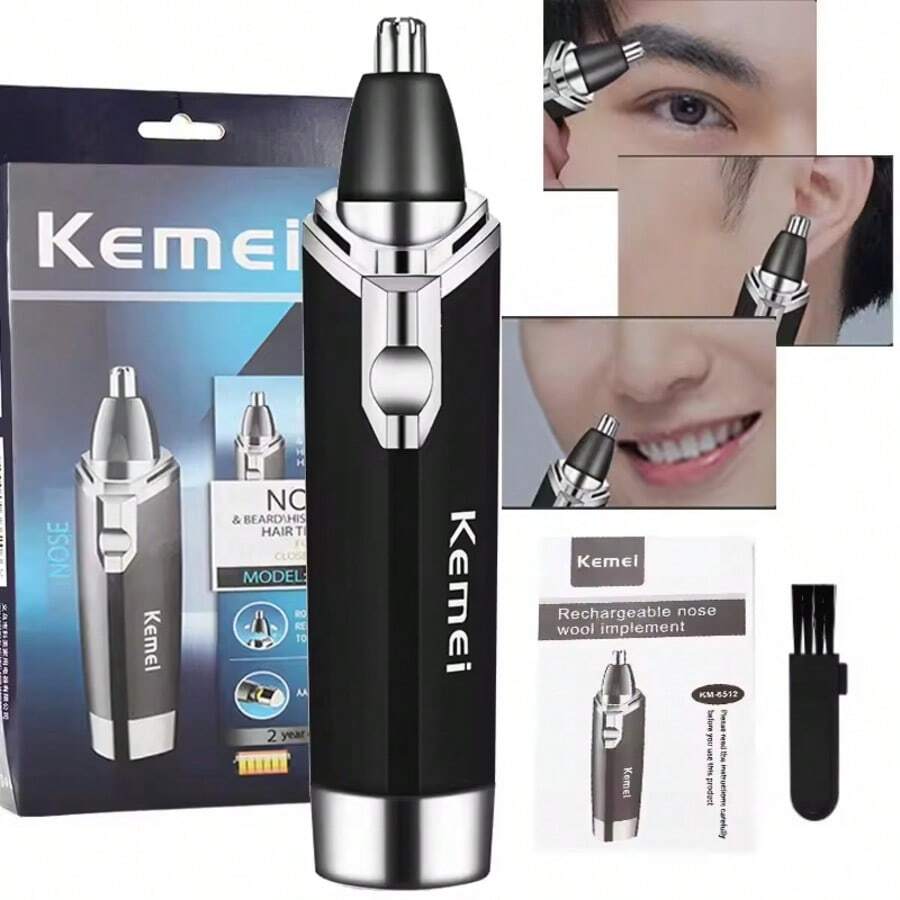 Kemei Recortador de vello nasal y de oreja para hombres - Dispositivo de eliminación de vello facial - Herramienta de afeitado portátil, silenciosa y eficiente, con funcionamiento a batería