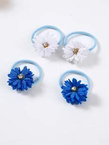 10pcs/Set Girls Sparkling Rhinestone Blue Daisy Flower Hair Scrunchies, Cute Princess Hair Accessories, Elastic Hair Ties, Hair Decorations For Girl - Multicolor - View 6