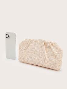 女士手拿包，米色时尚编织荷叶边云朵包，夏季、海滩、假日、商务通勤必备单品，多功能女士斜挎包、化妆包，休闲简约，假日必备 - 米色 - 查看 4