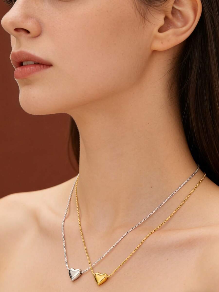 1件/2件装优雅简约不锈钢心形吊坠项链，适合女性日常佩戴或约会场合。 - 項鍊 - 查看 1