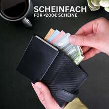 FOMAX Slim Wallet Geldbörse Herren, Portmonee Mini mit Münzfach RFID Schutz, Premium Karten Portemonnaie Geldbeutel Luxus Kartenetui, Carbon-Schwarz - Schwarz - Übersicht 4